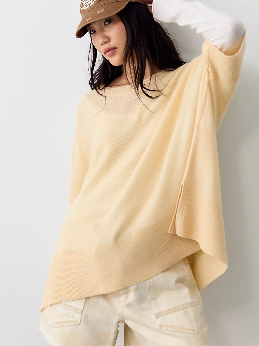 Free People 100% Cashmere Pale Yellow Oversized Knit Tunic